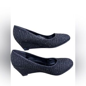 Sparkling Black Wedge Shoes